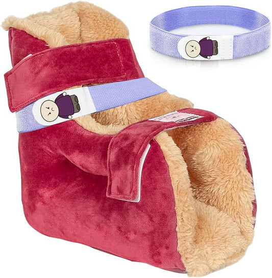 Heel Protectors for Bed Pressure Sores in Bed,Foot Boot Pillow Comfort Cushion for Bedridden Patients Remove Bedsores, Ankle Booties Pad for Ulcer Pain Relief (Red, Pack of 1 Count)