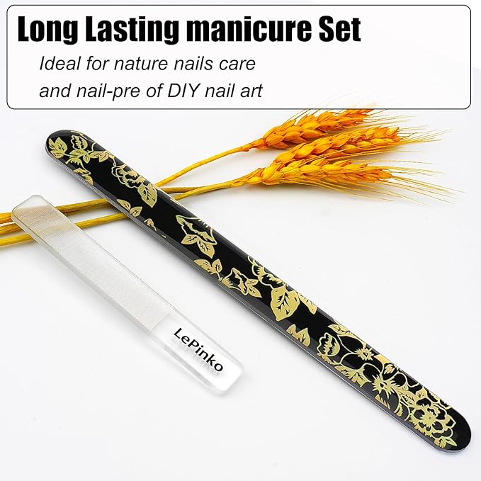 Diamond Nail File with Crystal Nail Shiner Set, Stainless Steel Nail File with Nano Glass Buffer, Metal Sapphire File with Nail Polisher, Professional Manicure Pedicure Kit for Salon Home and Travel