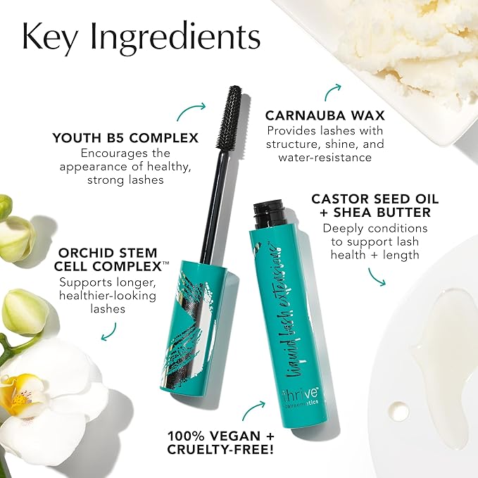 Thrive Causemetics Liquid Lash Extensions Mascara, Tubing Thrive Mascara Lengthening, Volumizing & Curling, Smudge Proof, Washable, No Clumping or Flaking, Vegan & Cruelty Free, Brynn (Rich Black)