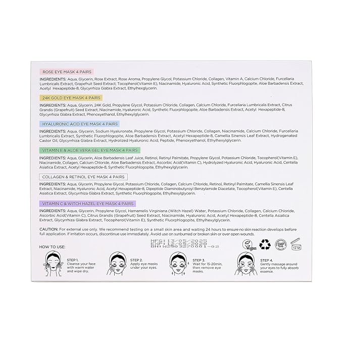 PEAUAMIE Under Eye Patches with Collagen and Hyaluronic Acid Eye Mask for Wrinkle,Dark Circles,Face Mask Skin Care Products 24 Pairs