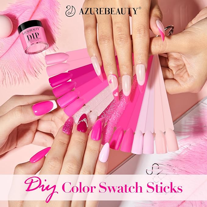 AZUREBEAUTY Dip Powder Nail Starter Kit with Matte Coat, 8 Hot Pink Glitter Neon Summer Color, Dipping Powder Liquid Set with Base/Top Coat/ Activator/10 Nail Sticks Salon at Home Valentine's Day Gift