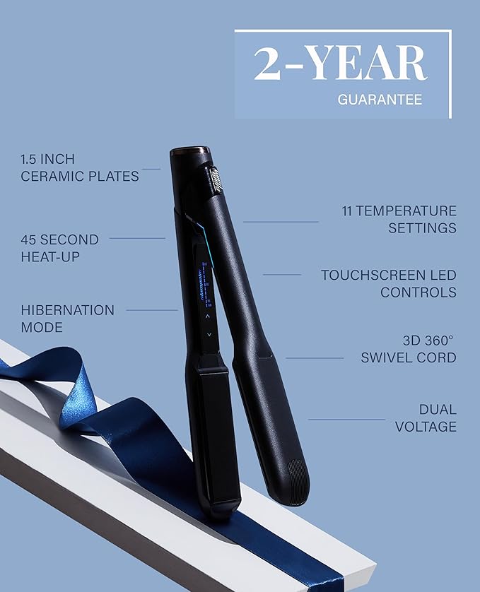 GLAMPALM Hair Straightener 1.5" Wide Ceramic Flat Iron Infused with Vita C, Korea's No.1 Professional Salon Tool for Long Hair, Dual Voltage, Digital LED (210°–450°), 45s Fast Heat-Up (GP501T)