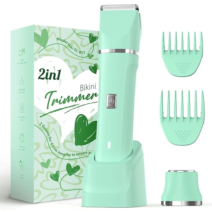 Bikini Trimmer for Women - Pubic Hair Trimmer for Women, Gentle Dual Head Electric Shaver for Private Area and Bikini Line, IPX7 Waterproof, Cordless Rechargeable, Self-Care Gifts for Her