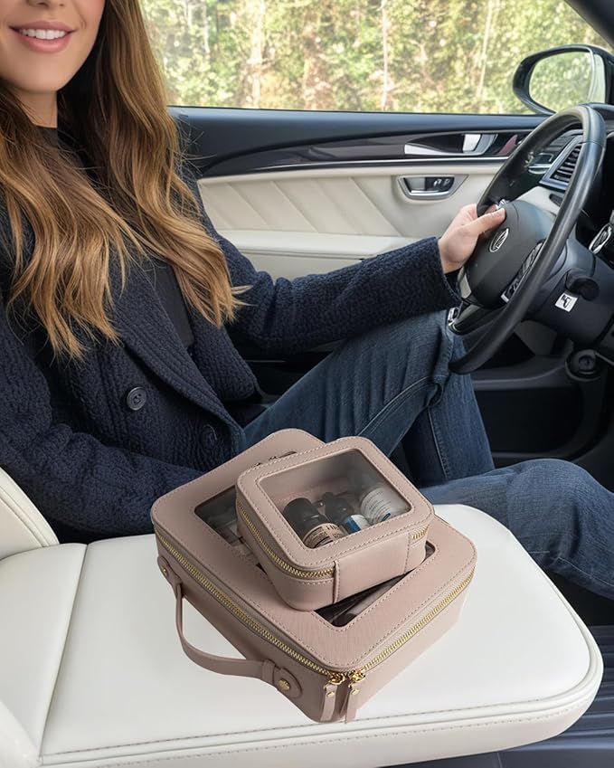 Travel Clear Makeup Bag Set, TSA Approved Cosmetic Bag Case with Zipper Portable Makeup Pouch Toiletry Bag Traveling Cosmetic Organizer Storage Bag Car Organizer Car Essentials