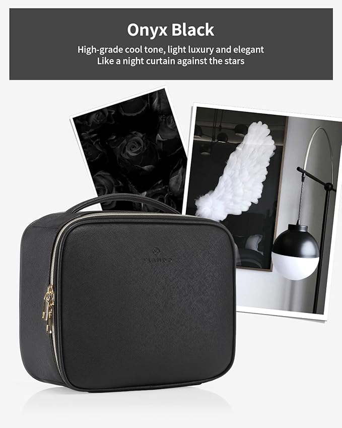 Vlando Medium Makeup Cosmetic Organizer Case Portable Storage Bag with Adjustable Dividers for Makeup Brushes Girls Women Friend Black