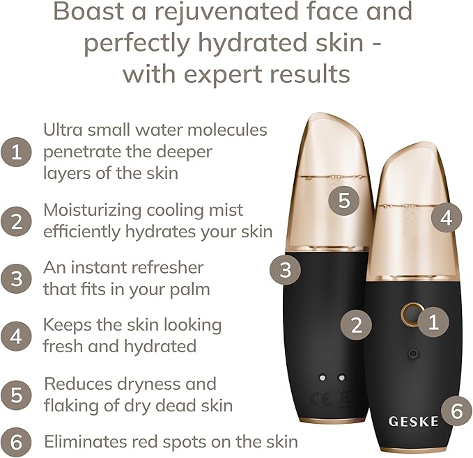 GESKE SmartAppGuided™ Facial Hydration Refresher | 4 in 1 | Water Atomizer | Moisturizing Spray Machine | Face Mister | Humidifier for Natural Glow | Reduce Redness & Dry Skin
