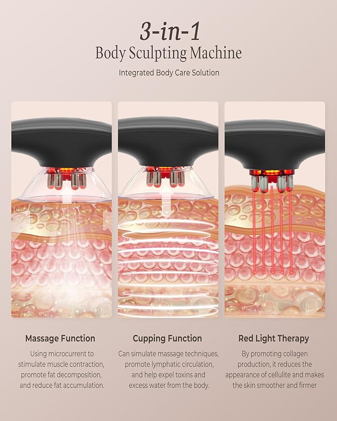 3-in-1 Body Sculpting Machine for Cellulite Remover, Electric Cellulite Massage Tool for Legs Belly Stomach Arms Fat, Home Used Body Sculptor Device with 3 Cups for Skin Tightening, Lymphatic Drainage