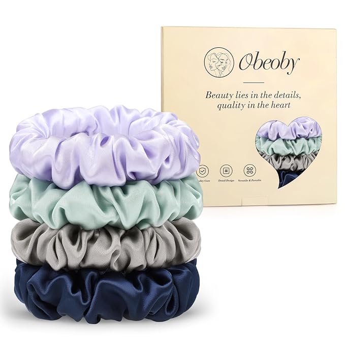 4Pcs Mulberry Silk Hair Scrunchies, Sage Green Silk Hair Ties for Hair Sleep for Frizz Breakage Girls Valentines Day Outfit