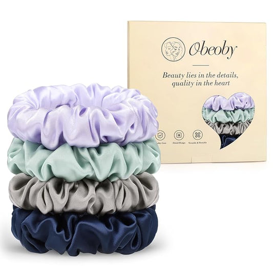 4Pcs Mulberry Silk Hair Scrunchies, Sage Green Silk Hair Ties for Hair Sleep for Frizz Breakage Girls Valentines Day Outfit