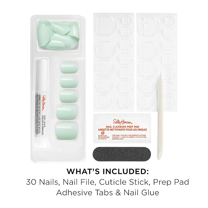 Sally Hansen Salon Effects Perfect Press-On Nails | Sq-oval Shape | Easy to Apply, Non-Damaging| 30 Nails, Nail Glue, Adhesive Tabs, File | In Amaze-Mint