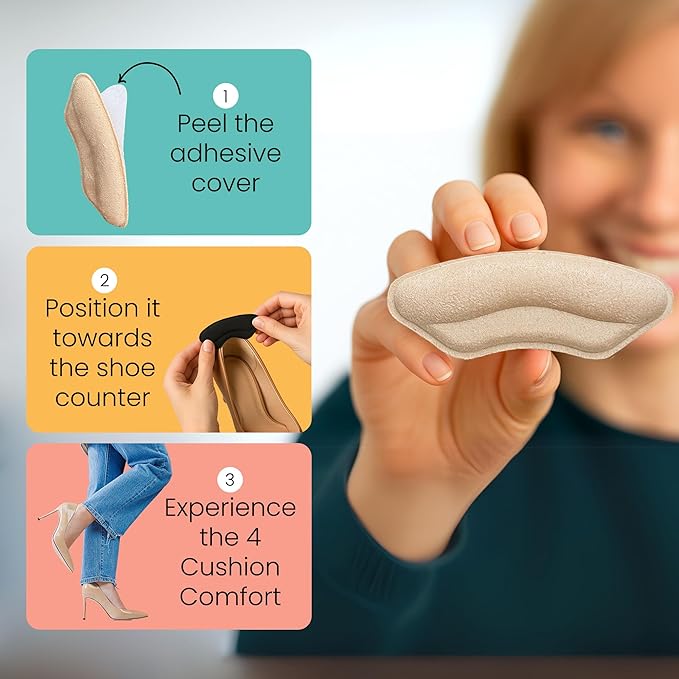 Walkize Metatarsal Pads Women | Heel Inserts for Women | Ball of Foot Cushions (2 Pairs Foot Pads) All Day Pain Relief and Comfort One Size Fits Shoe Inserts (Heel Grip Beige, 2 Pairs)
