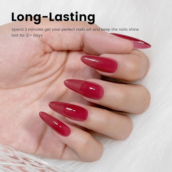 RARJSM Nude Gel Nail Polish Sheer Wine Red Neutral Skin Tone Color Ice Jelly Burgundy Red Gel Polish Translucent Nail GelPolish Soak off UV LED Cured for Home Salon DIY Manicure 15ml Single Bottle