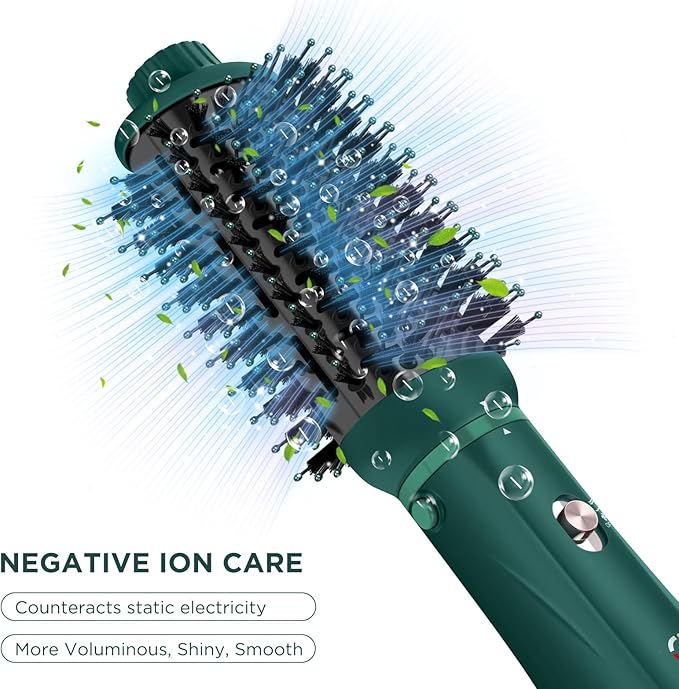 IG INGLAM Hair Dryer Brush, 4-in-1 Detachable Blow Dryer Brush, Ionic Diffuser Hair Dryer & Styler Volumizer with Oval Titanium Barrel, One-Step Hot Air Blowout Styler, Dark Green