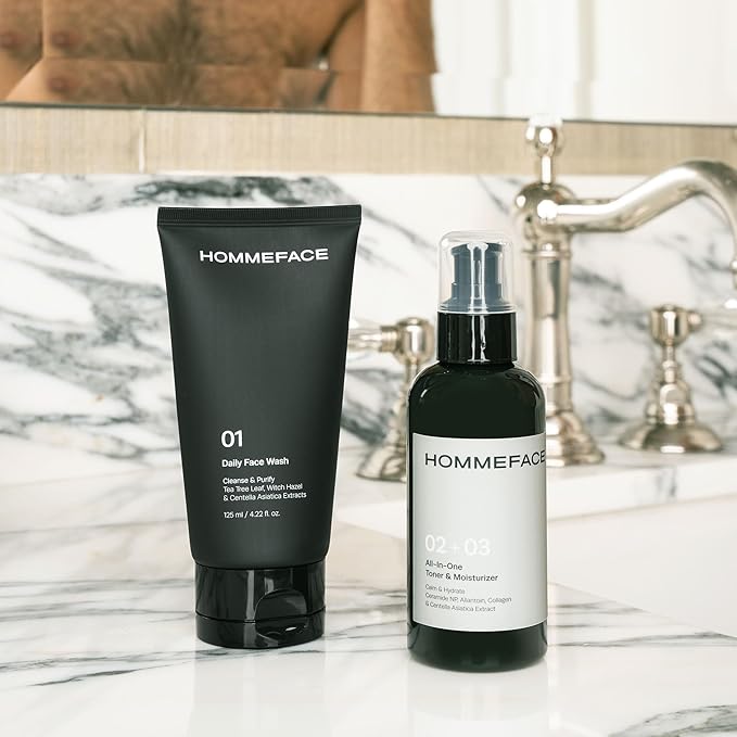 HOMMEFACE Men’s All-in-One Face Toner & Moisturizer, 5.07 fl oz - Lightweight, Alcohol-Free, After Shaving - Korean Skincare Technology with Collagen, Ceramide & Witch Hazel