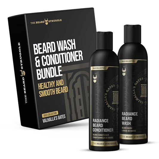 The Beard Struggle - Radiance Beard Wash & Conditioner Bundle - Gold Collection - Pack of 2, Valhalla's Gates - Nourish, Cleanse, Softens, & Strengthens Beard - Beard Wash and Conditioner for Men