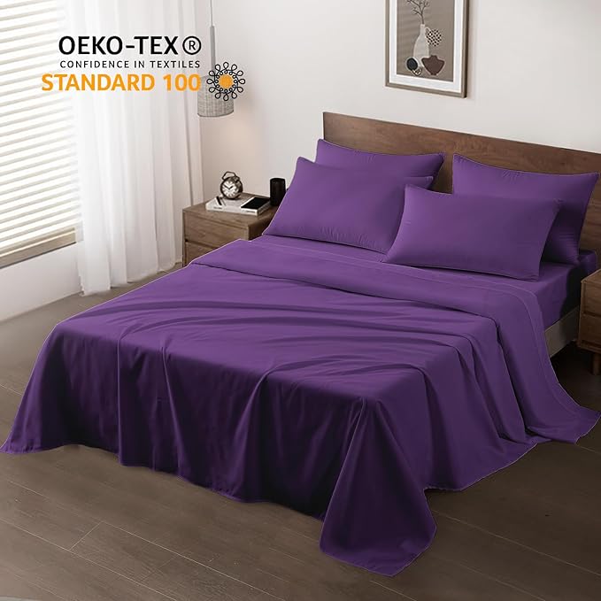 Maple&Stone Full Flat Sheet 6 Pack,Premium Soft & Breathable,Brushed Microfiber Fabric,Anti-Shrinkage & Non-Fading,Bulk Flat Sheets Only Full Size (Purple)