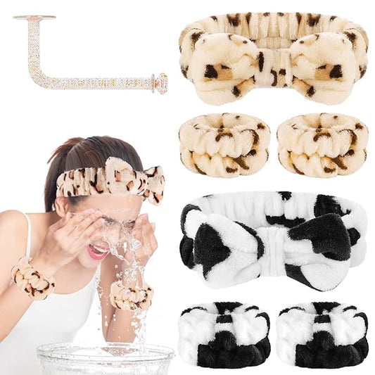 Face Wash Set - Headband, Wristbands with Holder, Microfiber Absorbent Spa Scrunchies