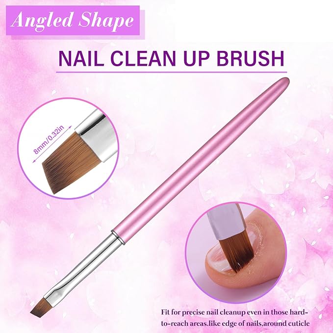 Metal Purple Nail Art Clean Up Brushes for Cleaning Polish Mistakes on the Cuticles, Acetone Resistant Nail Brush, Fingernail Cleaning Brushes for Nail Art and Designs (Round&flat&Bevel)
