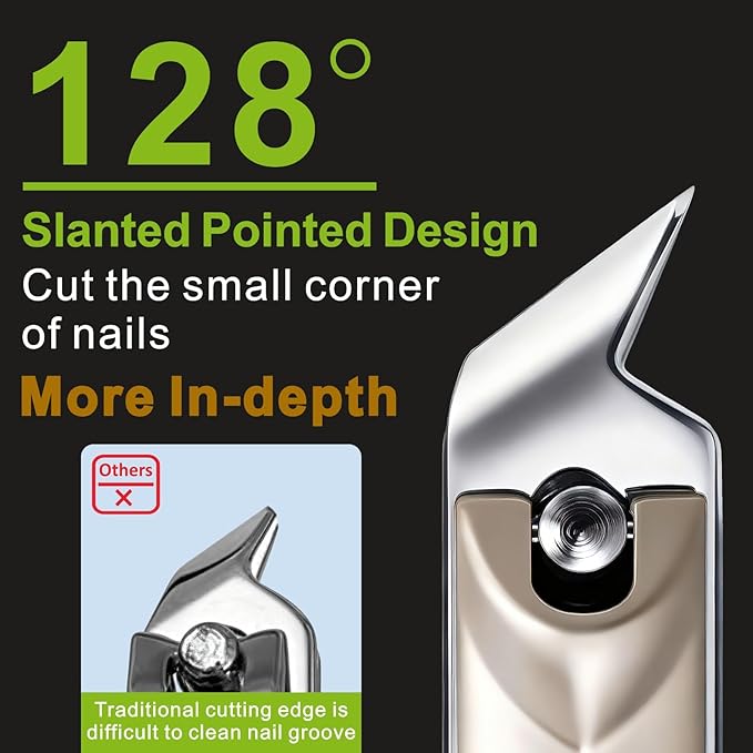Slanted Pointed Ingrown Nail Clippers,Slanted Edge Blades for Thick Fingernails and Toenails,Angled Toenail Clippers with Non Slip Handle,Cuticle Trimmer,Built in File,Stainless Steel,Extremely Sharp