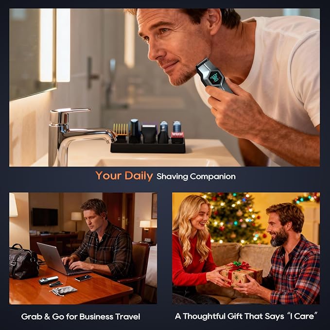 Beard Trimmer for Men, Magnetic Snap-on Replacement Heads & Charging Dock, IPX7 Waterproof Cordless Hair Clippers, Mens Grooming Kits for Mustache/Body/Face/Ear/Nose, Blue