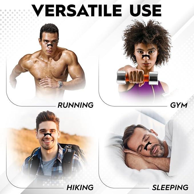 Nose Strips for Breathing (90 Count) – Performance Extra Strength, Oil & Sweat Proof Adhesive – Athletic Nasal Strips for Snoring & Sleep – Wide Body, Universal Fit, Black