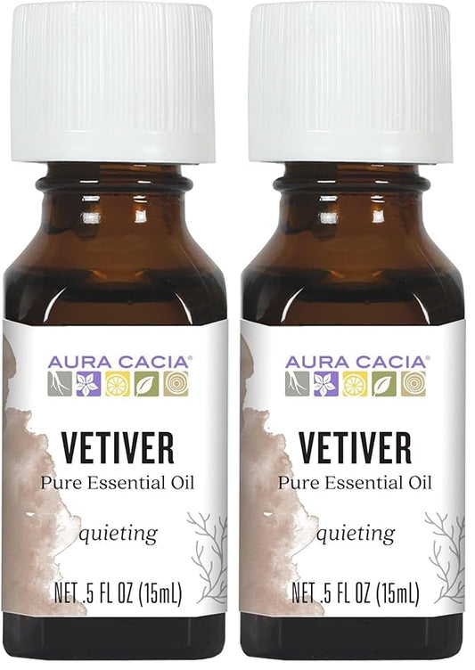 Aura Cacia Pure Vetiver Essential Oil | 0.5 fl. oz. | Vetiveria zizanioides (Pack of 2)