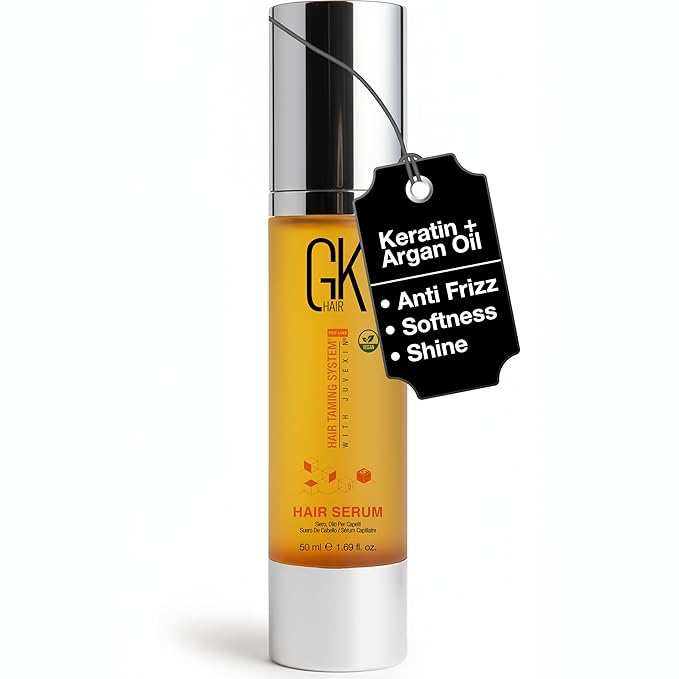 GK HAIR Oil - Argan Oil Heat Protectant Serum - Lightweight Hair Serum - Perfect For Keratin, Frizzy, Curly, Dry & Damaged Adds Shine and Smooths - Paraben, Phthalate and Sulfate Free 1.69 Oz