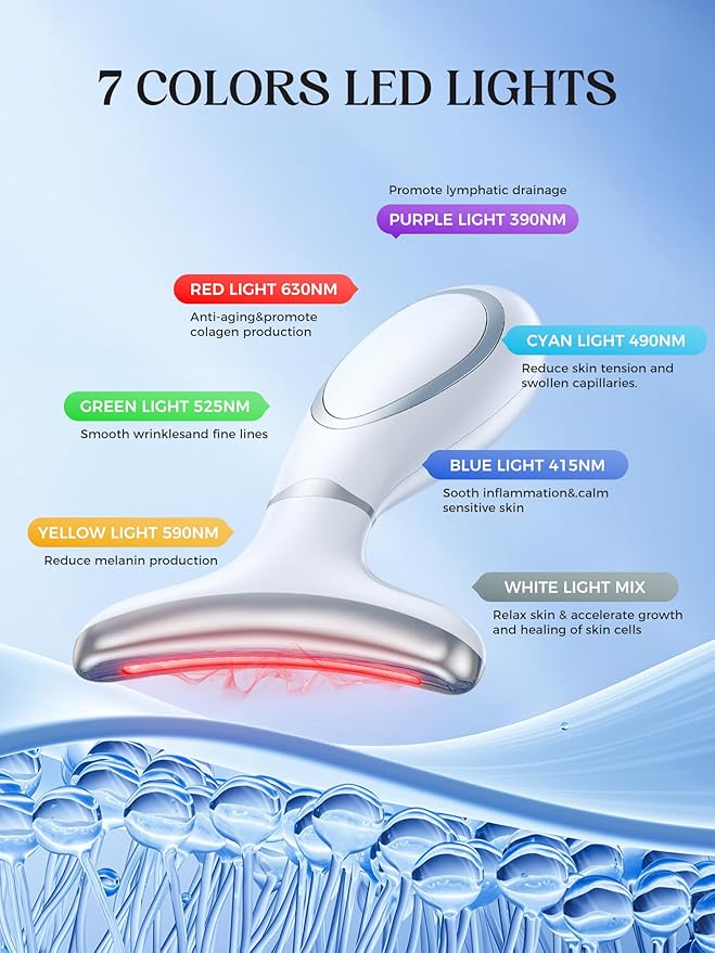 Red Light Therapy for Face & Neck, Face Massager Tool for Anti-Aging, Skin Facial Sculptor, 7-Color LED Phototherapy Device with Lifting, Heat & Vibration, Firming, Rechargeable Beauty Tool