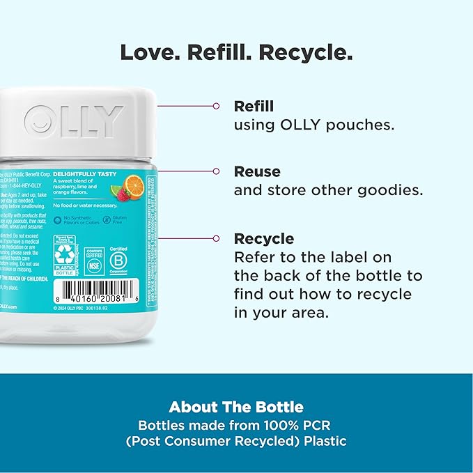 OLLY Kids Chillax Gummy, For a Calm and Relaxed Mood*, Magnesium, L-Theanine, Lemon Balm Extract, Chewable Supplement, Sherbet Flavored, 25 Day Supply - 50 Count (Packaging May Vary)