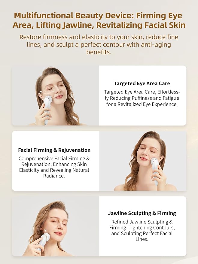 6-in-1 Age-Defying - Eye, Face & Neck Lift & Firm, 5-Color Light Therapy for Face with Microcurrent, Vibration, Heat & Cooling, Skin Care Tool for Youthful & Tightening Skin (White)