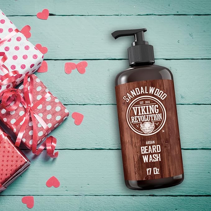 Viking Revolution Beard Wash Shampoo w/Argan & Jojoba Oils - Softens & Strengthens - Sandalwood Scent - 17 oz Shampoo