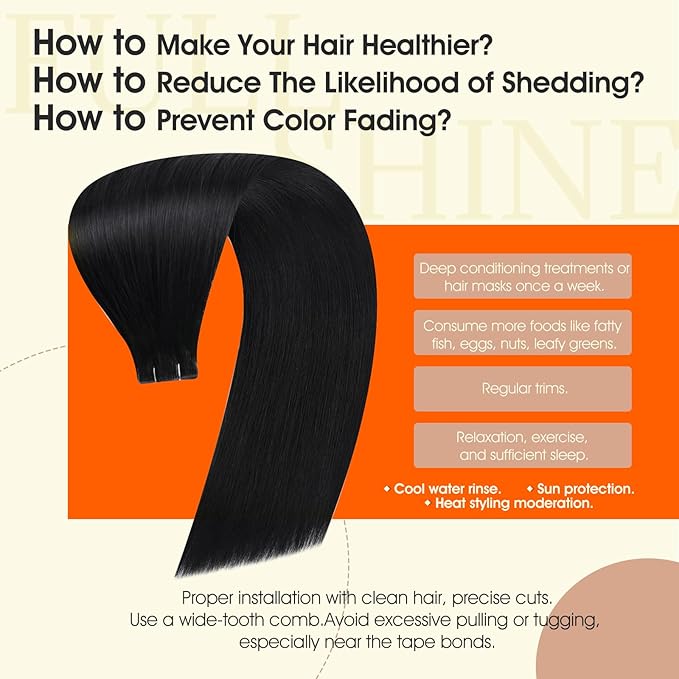 Full Shine Intact Black Human Hair Extensions Tape in Color 1 Jet Black Tape in Extensions Injection Seamless Skin Weft Machine Remy 14Inch 40Gram 20Pcs Straight Brazilian
