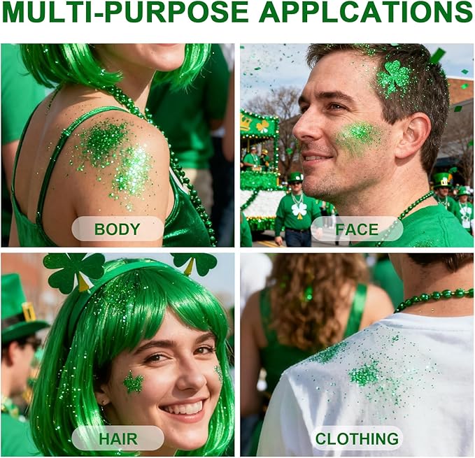 Hair and Body Glitter Spray, 1PC St Patricks Day Glitter Hairspray Dry Powder Makeup for Clothes, Festival Rave Prom Loose Sparkle Powder,Holographic Ultra Fine Resin Glitters for Crafts (1PC Green)