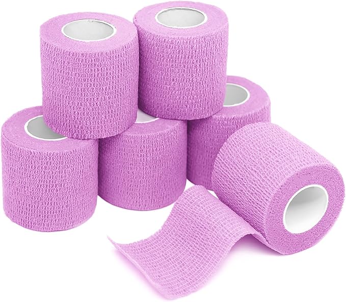 FriCARE Self Adhesive Bandage Wrap, Medical Tape in First Aid Kit, Cohesive Bandages for Wounds Sport Vet, 2 Inches X 5 Yards 6 Rolls, Fluorescent Purple