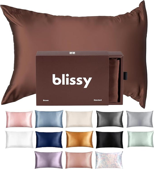 Blissy Silk Pillowcase - 100% Pure Mulberry Silk - 22 Momme 6A High-Grade Fibers - Silk Pillow Cover for Hair & Skin - Regular, Queen & King (Chocolate, Queen)