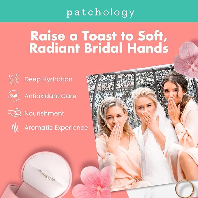 Patchology Rosé Fingers Renewing Hand Mask - Strawberry-Scented Moisturizing Gloves with Shea Butter for Dry & Cracked Hands, Repairing Hand Treatment for Baby Soft Skin, Self-Care Essential - 1 Pair