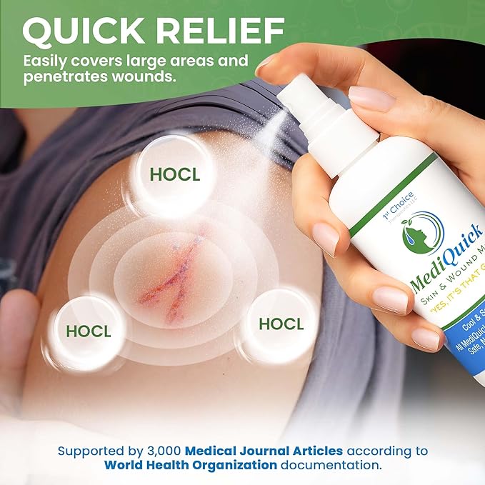MediQuick Hypochlorous Acid Spray Mist, Antiseptic Spray for Skin & Wound Care, No-Sting, 4 oz