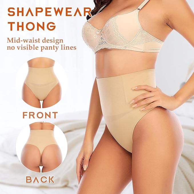 Werena Tummy Control Thong Shapewear for Women High Waist Shaping Underwear Seamless Body Shaper Panties Girdle