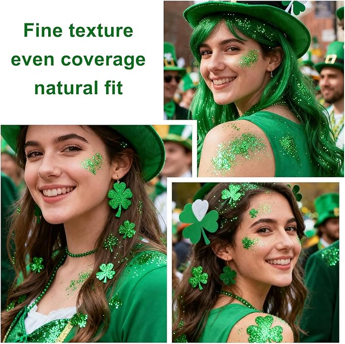 Hair and Body Glitter Spray, 1PC St Patricks Day Glitter Hairspray Dry Powder Makeup for Clothes, Festival Rave Prom Loose Sparkle Powder,Holographic Ultra Fine Resin Glitters for Crafts (1PC Green)