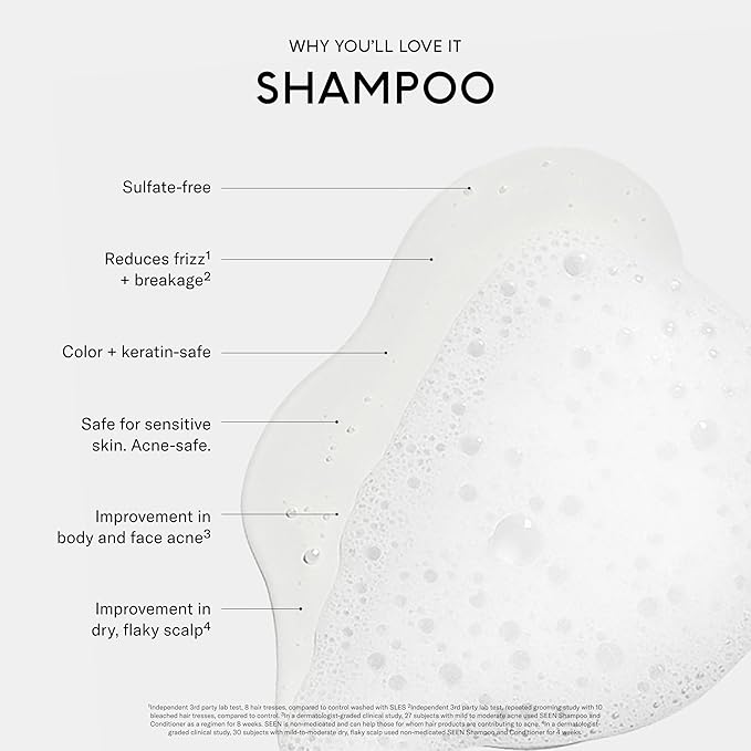 SEEN Shampoo - Scented - Non-Comedogenic & Hair Shampoo- Dermatologist-Developed - Safe for Sensitive & Acne Prone Skin