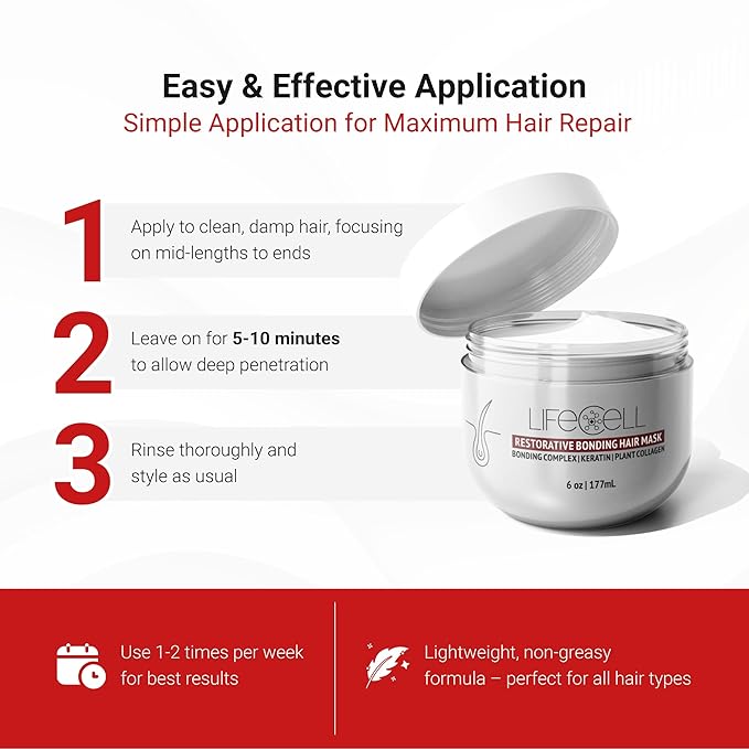 LifeCell Repairing Hair Mask – Restorative Bonding Treatment with Bioactive Peptides, Keratin, Plant Collagen, Shea Butter & Coconut Oil – Deep Nourishment & Strength for All Hair Types