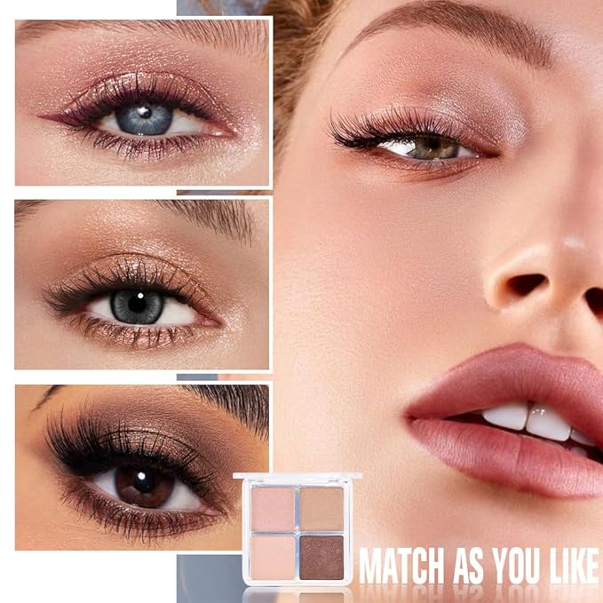 evpct Eyeshadow Quad Palette, Rose Gold Bronze Nude Pink Mink Mauve Glitter Shimmer Metallic Matte High Pigment Mini Eye Shadow Palette Makeup for older Women, Smudge Proof Vegan Cruelty-free Decadent