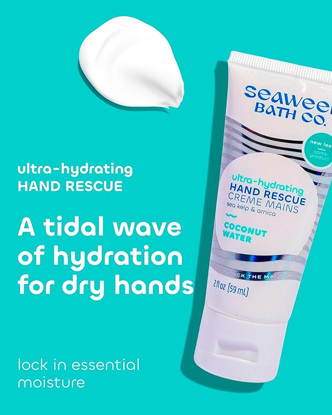 Seaweed Bath Co. Ultra-Hydrating Hand Rescue Moisturizing Cream - Coconut Water Scent - Sustainably Harvested Seaweed, Sea Kelp, Arnica to Soothe Dry, Rough Skin - 2 oz