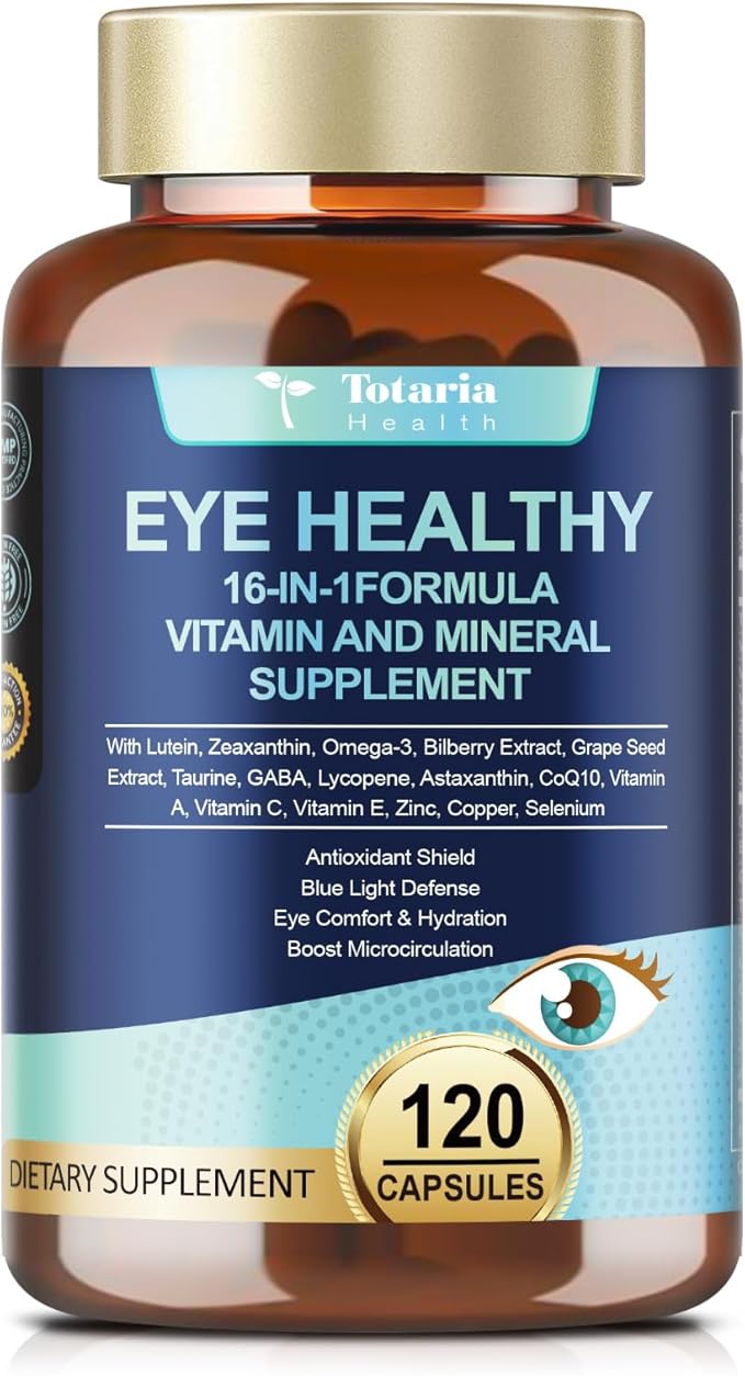 AREDS 2 Eye Vitamins and Mineral Bilberry Extract Omega-3, Eye Vitamin for Seniors Macular Health and Dry Eye, Eye Vitamins Lutein and Zeaxanthin Support Eye Strain & Hydration (120 Capsules)
