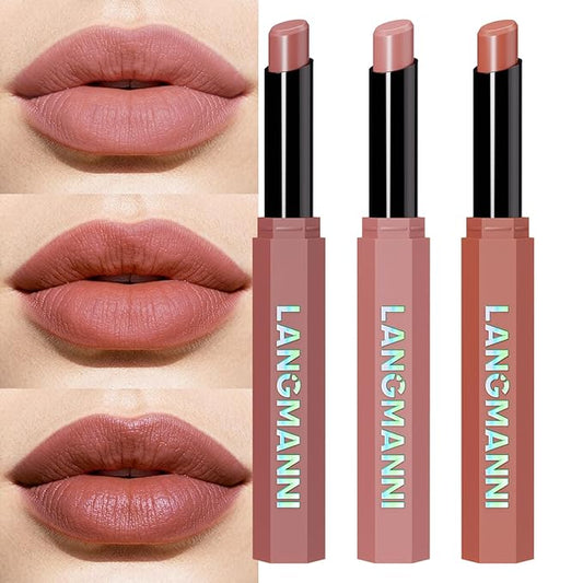 Jolilab 3Pcs Velvet Matte Lipstick Nude Matte Soft Dark Color Stick High Pigmented Long-Lasting Waterproof Lip Stick Lip Balm Beauty Cosmetics Gift for Women(Curated #1+6+8)