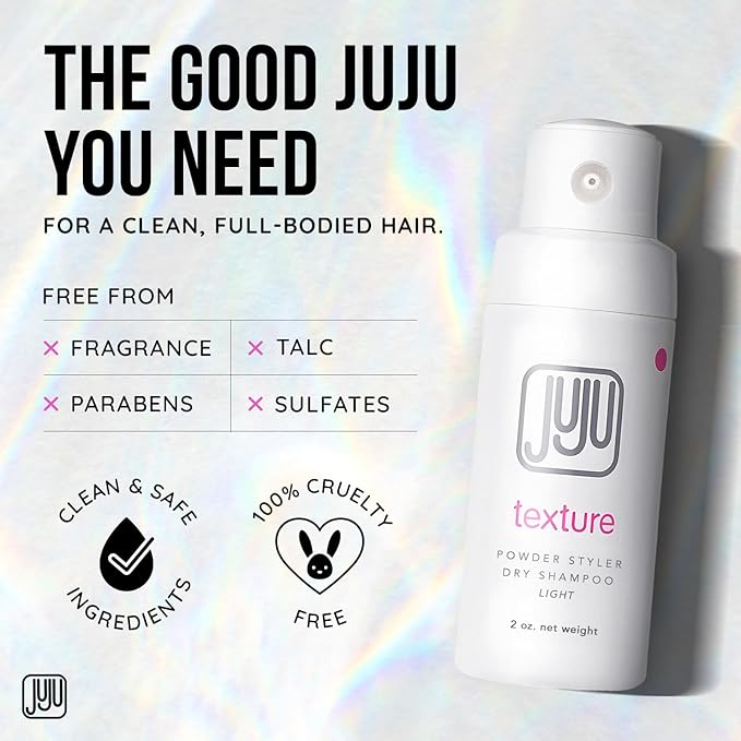 Juju Styling Texture Powder & Travel Size Dry Shampoo for Women & Men Pump 2 Oz (Light) - Non Aerosol Dry Shampoo for Women, Hair Texturizer for Volume, Fragrance Free Hair Care for All Types of Hairs