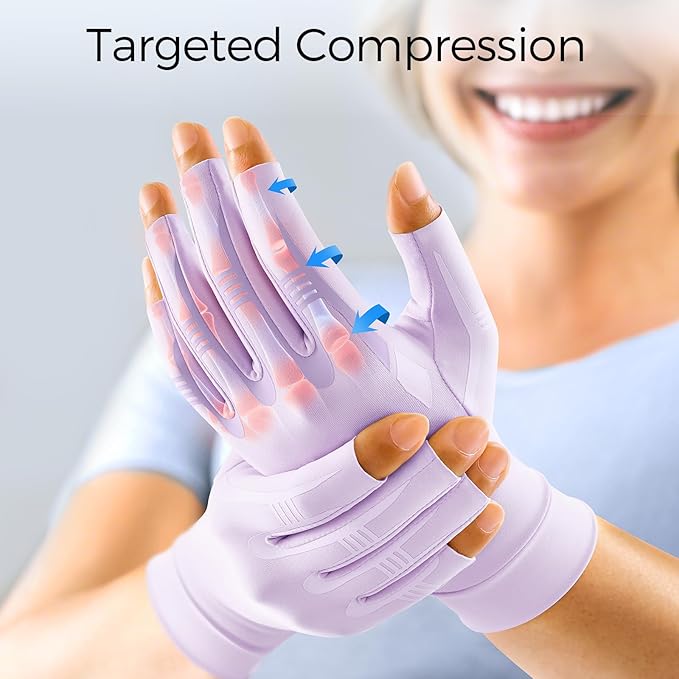 FREETOO All-Around Compression Arthritis Gloves for Women for Pain, Carpal Tunnel Relief Gloves for Men, Hand Compression Gloves for Crocheting, Rheumatoid Arthritis. Purple S
