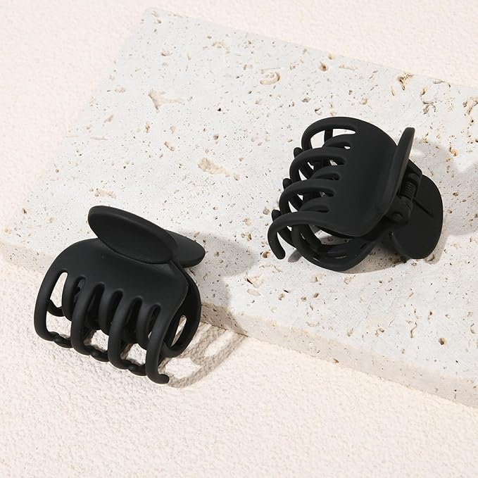 DEEKA Hair Clips Small Claw Clips for Thin Short Hair 4 Pack Double Row Teeth 1.6" Medium Matte Non-slip Accessories for Women and Girls -Black