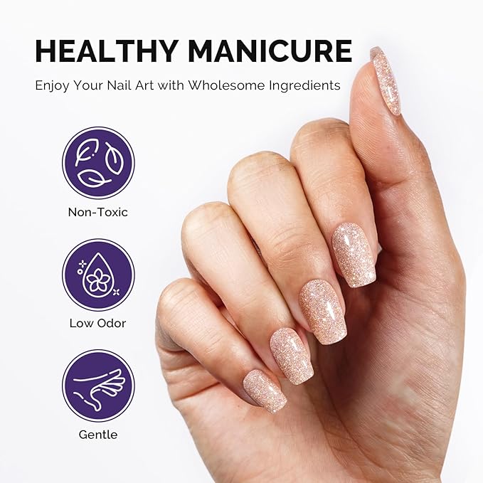 MelodySusie Galaliver Nude Pink Glitter Gel Nail Polish, 15ML Sparkly Pink Shimmer Gel Polish Soak Off UV LED Cured Long Lasting Gift for Women DIY Nail Design Nail Art Manicure X03