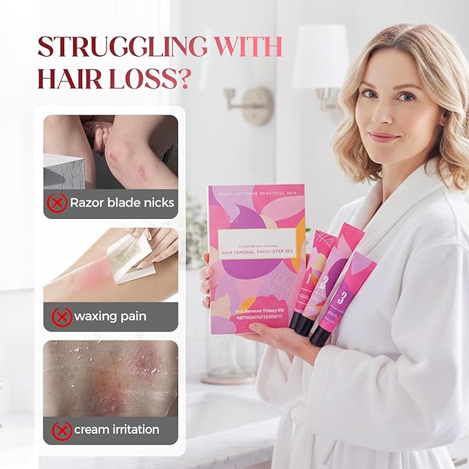 Gentle Facial Hair Removal Cream for Women, Advanced Formula for Sensitive Skin, Painless Hair Remover Kit with Cream & Smoothing Gel & Soothing Lotion (2, Standard)